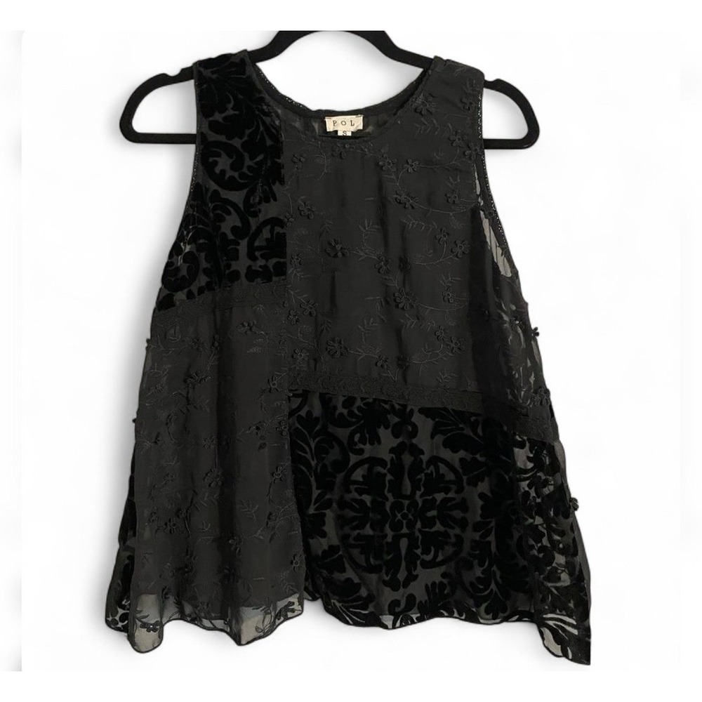 POL Sz S Womens Black‎ Velvet Burnout Floral Coquette Whimsigoth Cami Tank Sheer